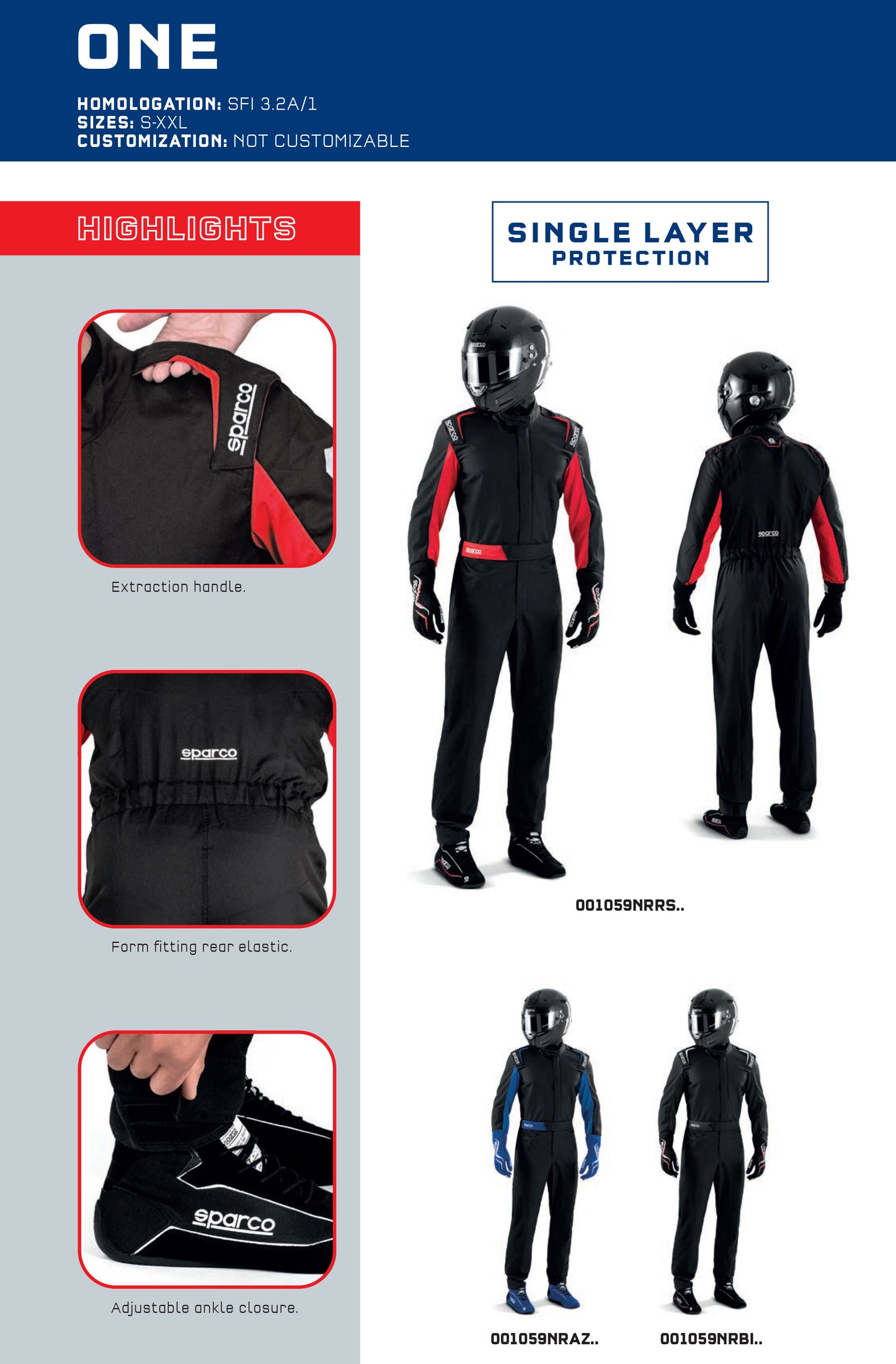 001059 Sparco One Rennanzug Basic Overall Kartmechaniker Boxencrew Größen S-XXL