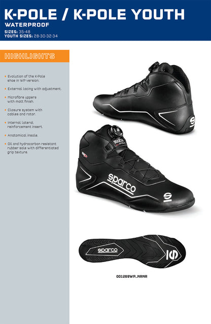 001269WP Sparco K-Pole WP Kartstiefel, wasserdicht, für nasses Wetter, Rennen, regenfest