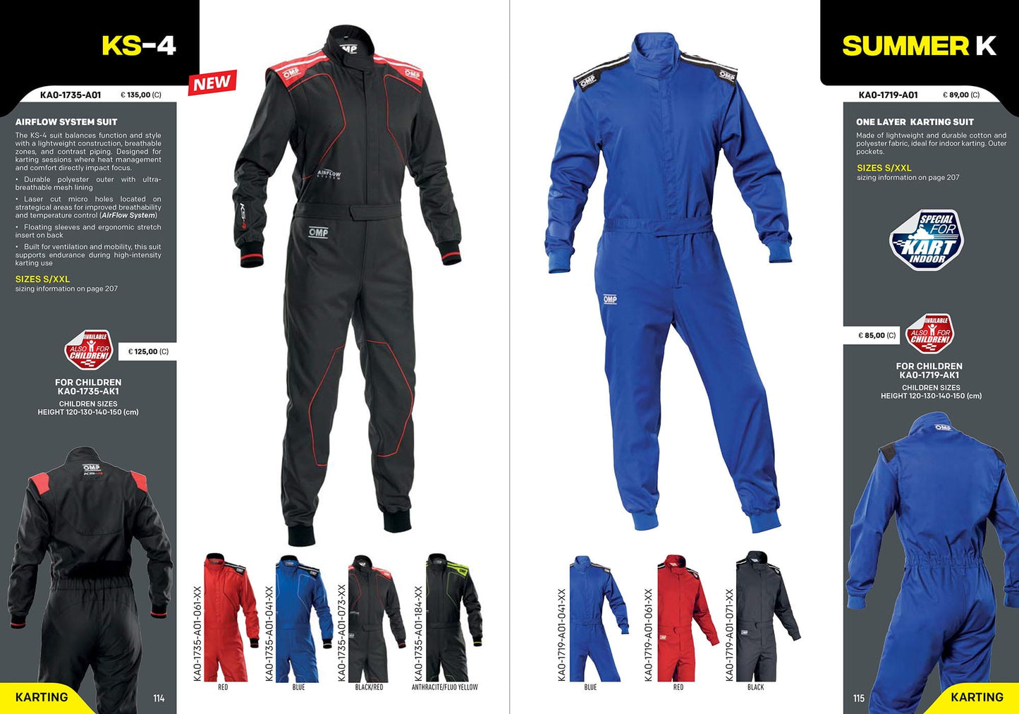 KA0-1735 2026 OMP KS-4 Karting Suit Overalls Latest Entry Level Indoor Beginner