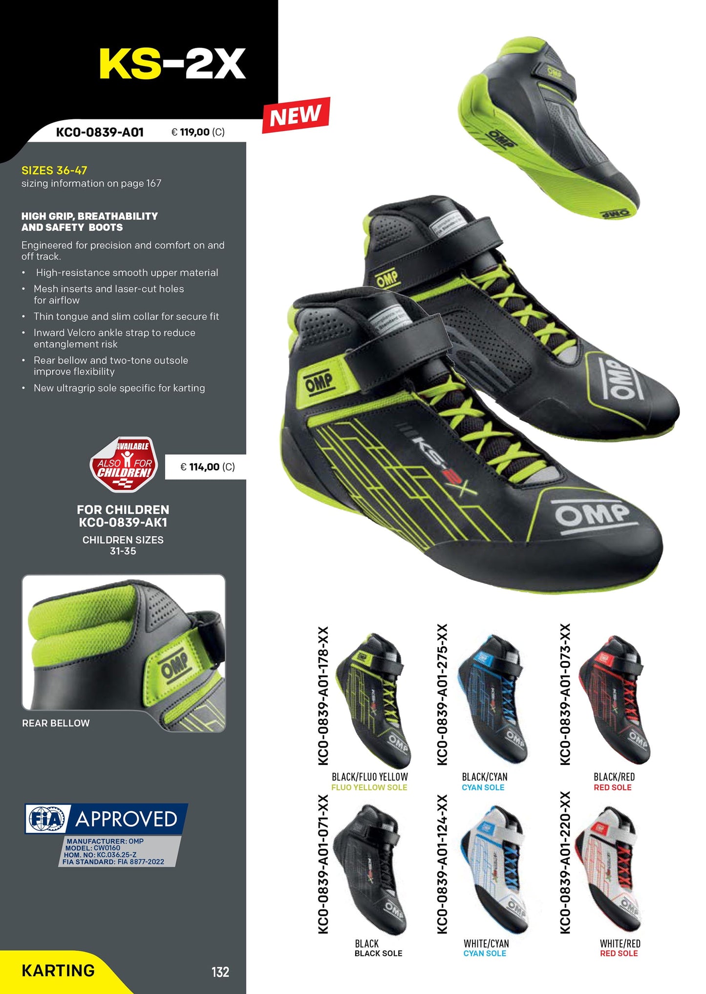 KC0-0839 2026 OMP KS-2X Kids Karting Boots Boys Kart Shoes Child Youth FIA 8877