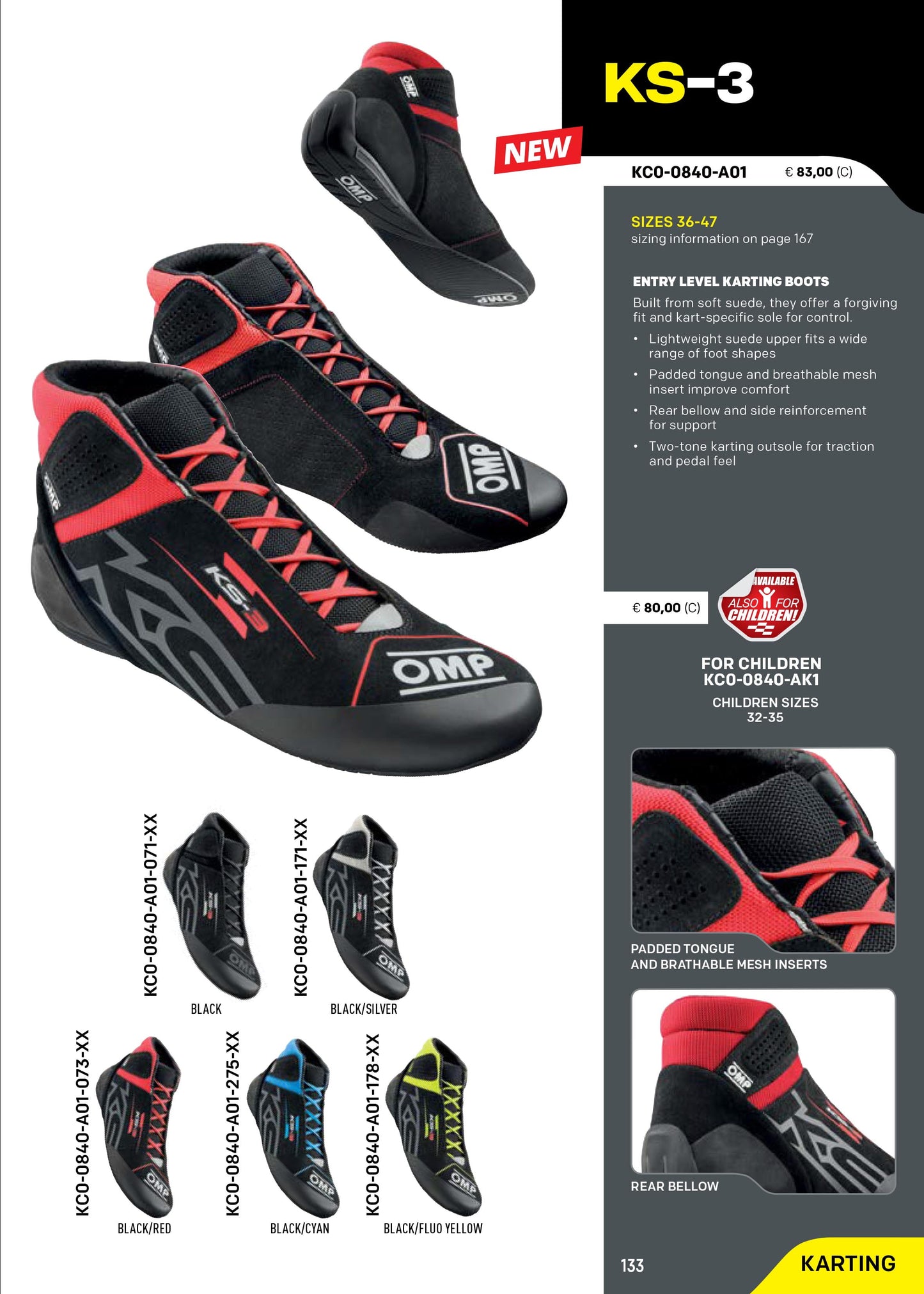 KC0-0840 2026 OMP KS-3 KS3 Kids Karting Boots Boys Kart Shoes Child Youth Sizes