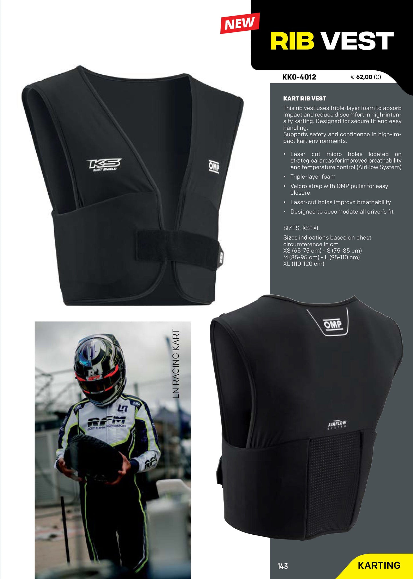 KK0-4012 2026 OMP Karting Rib Protection Vest Protector Triple Layer Foam Impact