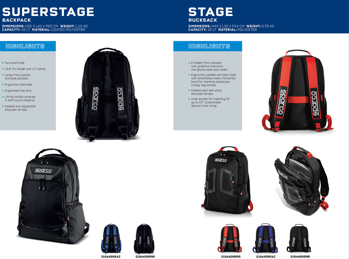 Sparco STAGE Racing Rucksack 16L für Motorsport-Renn-Rallye-Ausrüstung