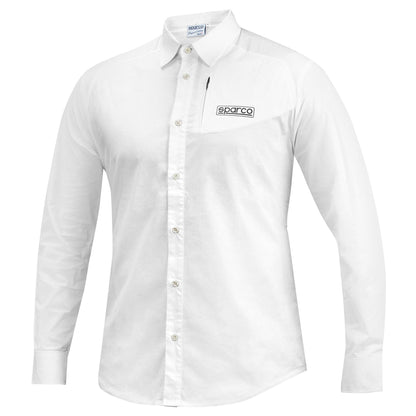 Sparco Racing Herren Langarmhemd Vollkragen Weiß Baumwolle Teamwear Manager